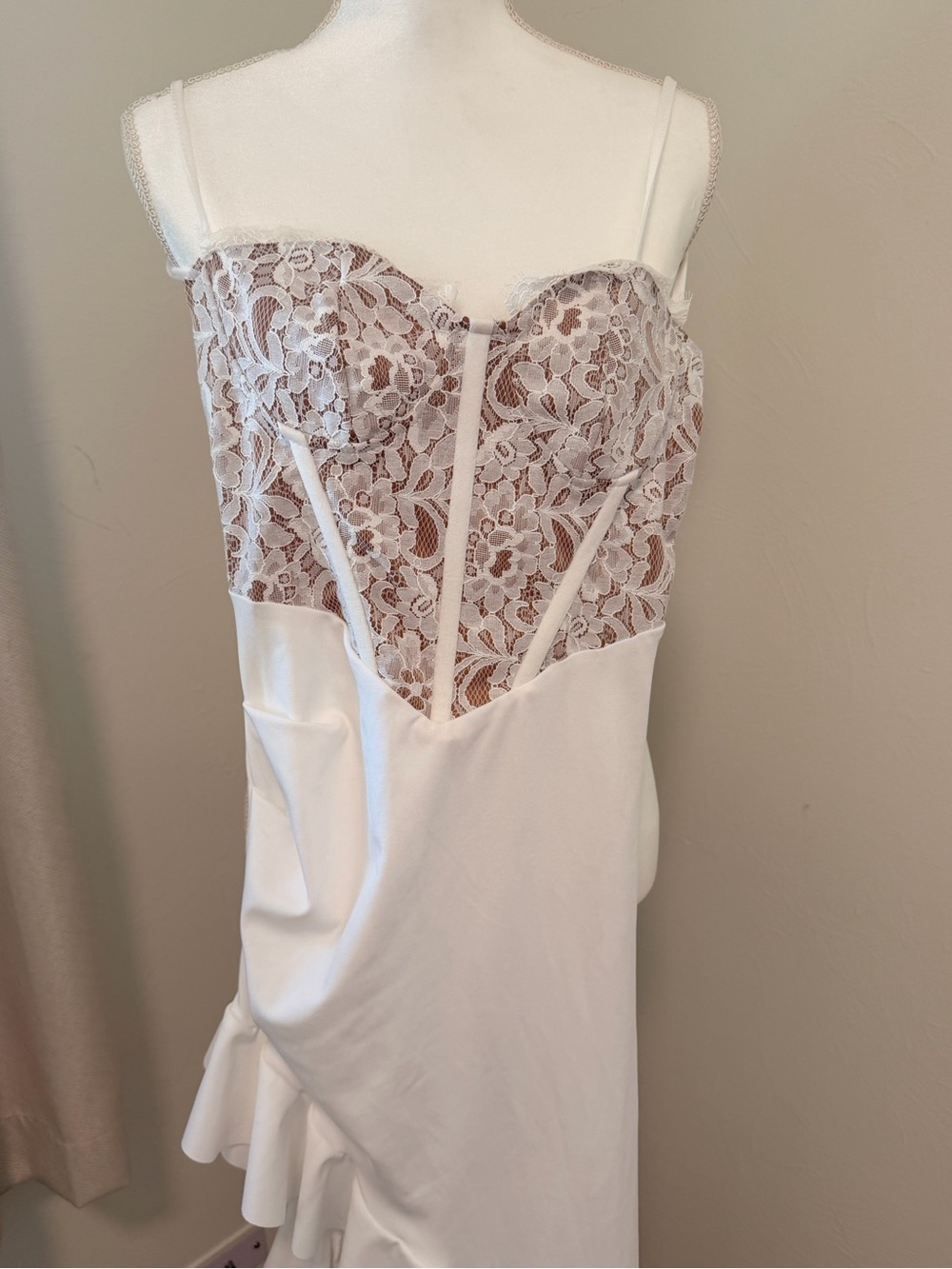 White Strapless Lace Bustier Slip Dress